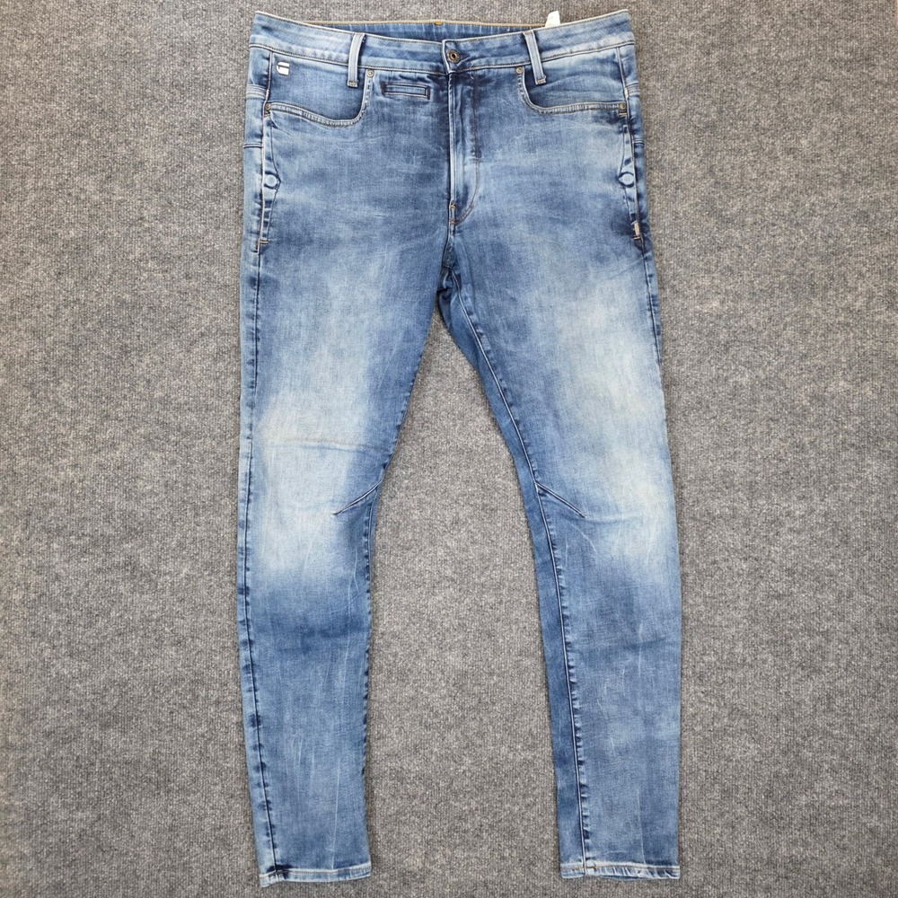G-Star Raw D-Staq 3D Skinny Jeans Men Blue Denim Stretch Moto Skate 36x33 ACTUAL